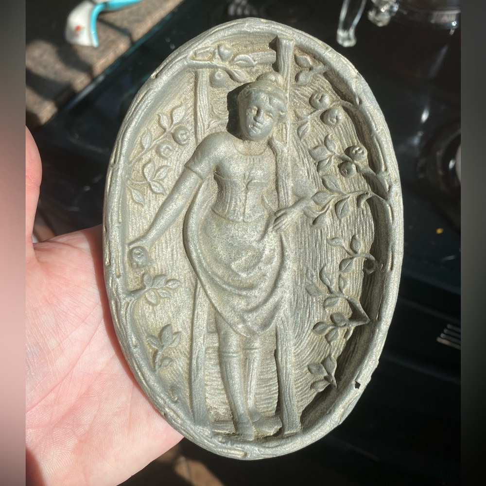 Vintage Oval Metal 3D Dish / Tray / ashtray Risqué Bare Bottom Woman Art Nouveau